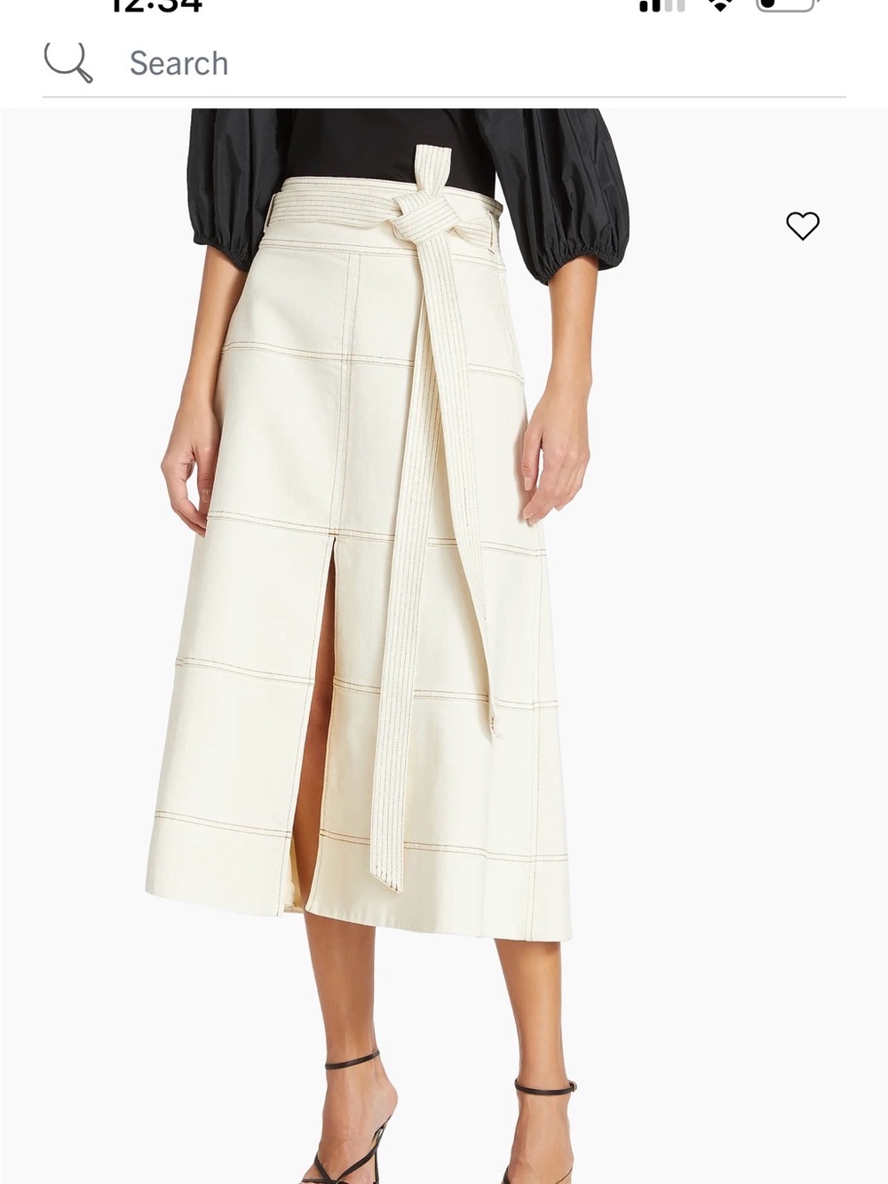 Tanya Taylor Cream Denim Midi Skirt with Waist Tie